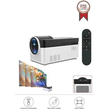 Torima  HY450 Beyaz Taşınabilir Ev Sinema Android Akıllı 8k-4k 1080 P Bt5.4 