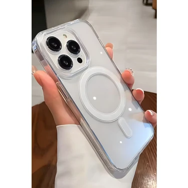 Fibaks Apple iPhone 15 Pro Max Kılıf Magsafe Wireless Kablosuz Şarj Destekli Sert Şeffaf Darbe