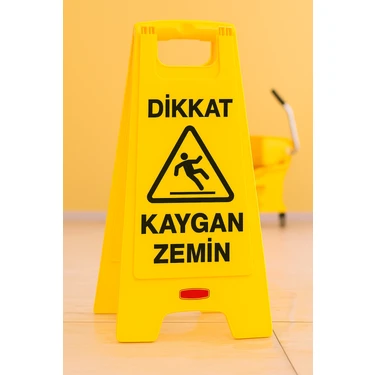 Dikkat Kaygan Zemin Uyarı Levhası - Sarı Plastik Islak Zemin Uyarı