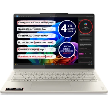 Lenovo Yoga 7 2-In-1 14AKP10 Amd Ryzen Aı 7 350 32GB Ram 1tb SSD 14" Freedos 83JR004PTR Dokunmatik