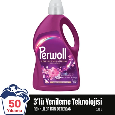 Perwoll Çiçek Cazibesi Renkli Giysiler için Sıvı Çamaşır Deterjanı 2750 ml (50