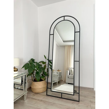 Effe Yapı Dekor Oval Ayaklı Boy Aynası Siyah Metal Çerçeve Modern