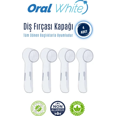 Oral White Diş Fırçası Kapağı 4 Adet Antibakteriyel Koruma ile Seyahat İçin