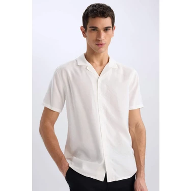 DeFacto Modern Fit Yazlık Polo Yaka Basic Düz Kısa Kollu Gömlek