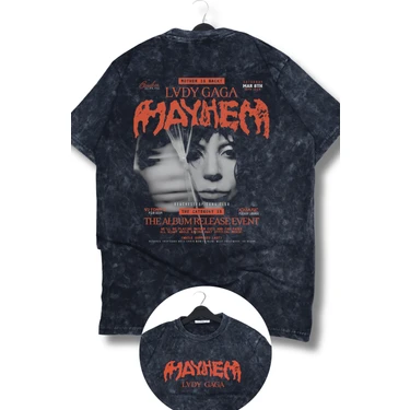 Oversize Mayhem Lady Gaga Baskılı Yıkamalı T-Shirt, Unisex Fiyatı
