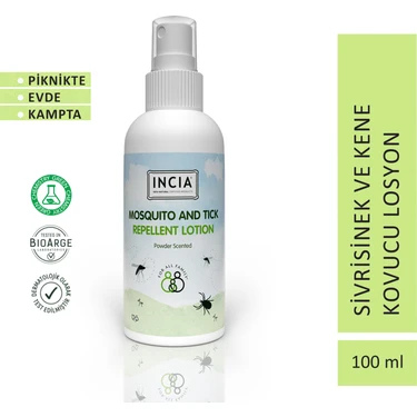 INCIA 100 ml Sivrisinek ve Kene Kovucu Losyon Hızlı Emilen Nemlendirici Formül ile Güçlü Koruma