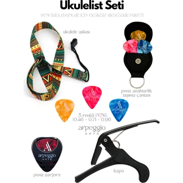 Ukulelist Seti | Ukulele Seti Ukulele Askısı, Kapo, 3 Adet Pena, Taşıma Çantası, Pena