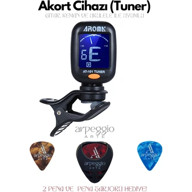 Aroma AT-101 Dijital Tuner | Gitar, Ukulele, Keman ve Bağlama Uyumlu Klipsli Akort Cihazı -
