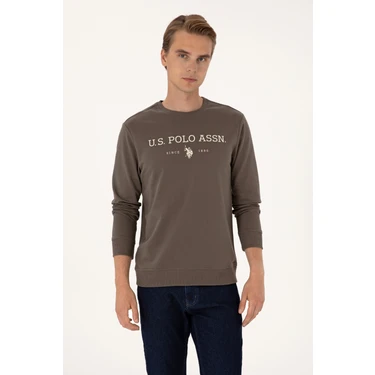 U.S. Polo Assn. Erkek Regular Fit Bisiklet Yaka Vizon İnce Basic Sweatshirt