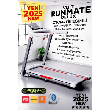 Runmate Delux Koşu Bandı, 20 Kademe Otomatik Eğim, Brushless, Katlanabilir, Bluetooth App, 15km