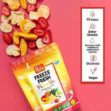 Pol's Freeze Fresh 20 gr Dondurularak Kurutulmuş Karışık Meyve Vegan ve Şeker İlavesiz