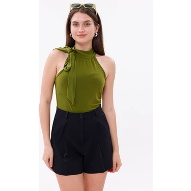 Genius Store Kadın Pileli Fundachoosesxgenius Şort Lamineli Polyester Yaz ve Bahar İçin Şık Tasarım