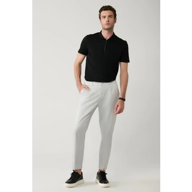 AVVA Erkek Açık Gri Pamuk Karışımlı Klasik Bel Relaxed Fit Pantolon
