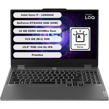 Lenovo LOQ Intel Core i7 12650HX 16GB 512GB SSD RTX4050 Freedos 15.6" FHD Taşınabilir Bilgisayar