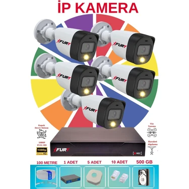 Fury 5 Li Ip Güvenlik Kamera Seti Sesli 4mp Gece Renkli Su Geçirmez 5515S