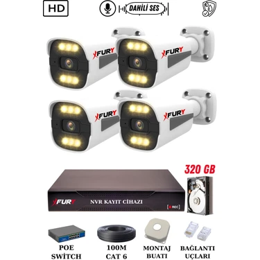 Fury 4 Kameralı Ip Güvenlik Kamerası Seti Sesli 4mp Gece Renkli Su Geçirmez 1506S