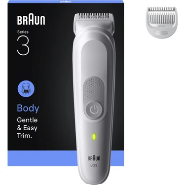 Braun Vücut Tıraş Makinesi Series 3 Beyaz Renk, Su Geçirmez, Kablosuz Kullanım ve Ek Başlık ile
