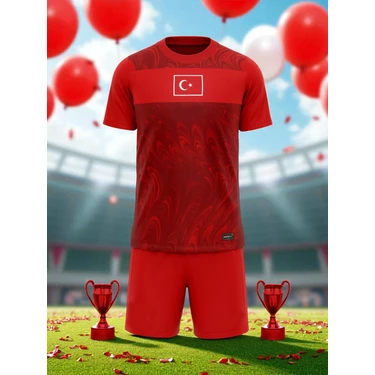 Türkiye 2026 Fifa Dünya Kupası Milli Takım Halı Saha Forma Kırmızı Şortlu