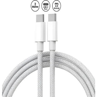 Teknofone 2 Metre 60 Watt örgülü güç şarj kablosu  Apple İphone Uyumlu 15 - 16 - Pro - Pro Max