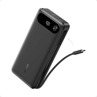 Anker Powerbank (20.000 mAh, 87W, Dahili USB-C Kablo) - Siyah - Macbook, iPhone 16/15 Serisi,