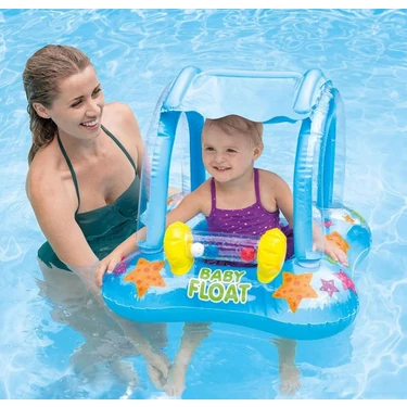 Gölgelikli Bebek Flatörü | Oyuncaklı Baby Float | Tente Koruyuculu Şişme Yüzme Simidi |