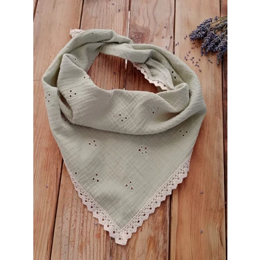 Pamuklu Nakışlı Muslin Kumaş Üçgen Bandana – Fisto