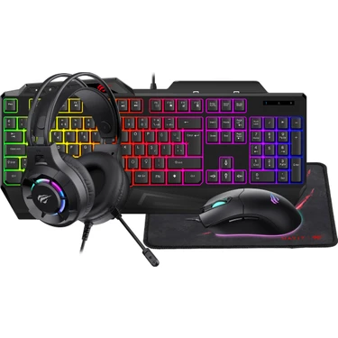 Havit Gamenote KB905CM-TUR 4'lü Gaming Set – Klavye, Mouse, Kulaklık, Mousepad – Rainbow