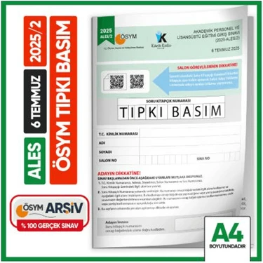 Ales 2025/2 Ösym Tıpkı Basım Çıkmış Soru Deneme Kitapçığı Video/pdf Çözümlü Türkiye