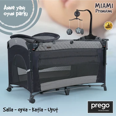 Prego Miami Premium Dönenceli Anne Yanı Oyun Parkı 8040 Tekerlekli Taşınabilir ve Kolay