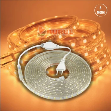 Burul 5 Metre Amber Hortum Led Dış Ortam Işık 220V Fişli