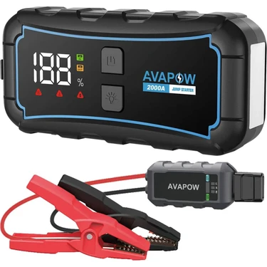 Avapow E5 Pro 12000MAH 2000A Jump Starter Taşınabilir Akü Takviye Kiti (Powerbank + LCD + LED