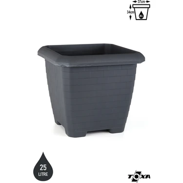 ToXA 25 Litre Tabaksız Kare Büyük Boy Plastik Bahçe Çiçek Saksısı Hisar Kale