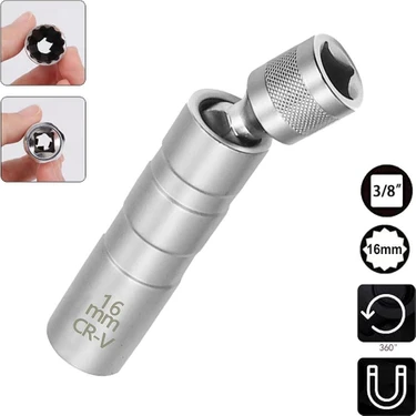 6380 Mıknatıslı Oniki Köşe Mafsallı 3/8" Buji Lokması 16