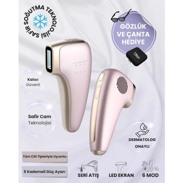 Sapphire Soğutma Özellikli IPL Lazer Epilasyon Aleti (Safir Cam) - Rosegold +  Gözlük
