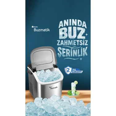 Aura Buzmatik Taşınabilir Buz Makinesi 12 kg Kapasiteli 90 W Hızlı Buz Üretimi Özellikli