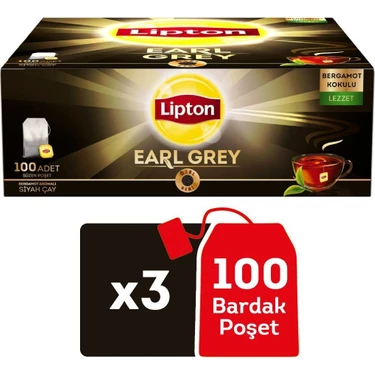 Lipton Earl Grey Bardak Poşet Çay 100 Adet x 3'lü Bergamot Kokulu Filtreli