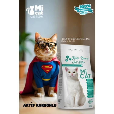 Mi Cat 20 Litre Aktif Karbonlu Kokusuz Doğal Bentonit Kedi Kumu Süper Topaklanan ve