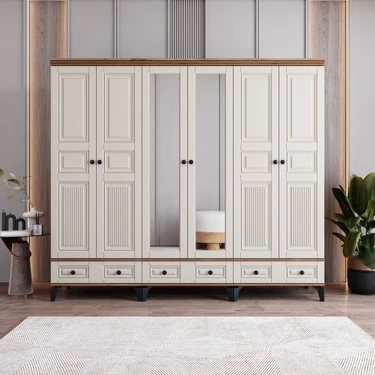Monzio Terra 6 Kapaklı Çekmeceli Gardırop Tamamı Mdf