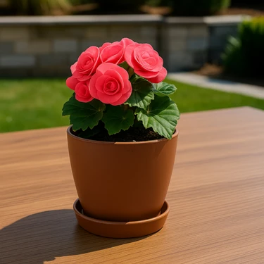 Modern Küçük Begonya Saksı 1,5 Litre Tabaklı Çiçek Saksısı – Iç ve Dış Mekana Uygun 14X13