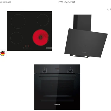 Bosch Elektrikli Ocaklı Üçlü Siyah Ankastre Set (HBF512BB1T - PKE611BA2E -