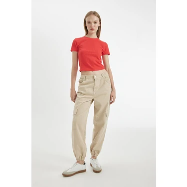 DeFacto Jogger Pantolon Gabardin Kumaş Normal Bel Basic Kargo Cepli
