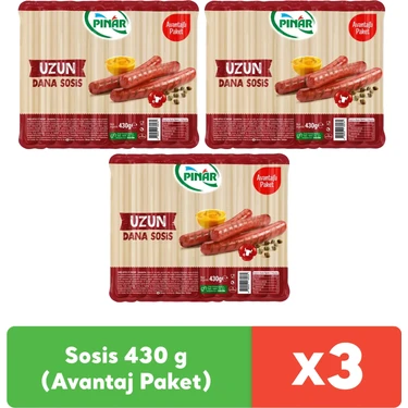 Pınar Dana Sosis 430 g (Avantaj Paket) x 3