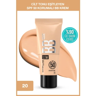 Maybelline New York Fit Me Nude Cilt Bakımı Etkili Nemlendirici BB Krem 30 ml SPF50 Tüm Cilt
