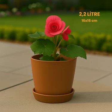 Modern Begonya Saksı 2,2 Litre Tabaklı Çiçek Saksısı – Iç ve Dış Mekana Uygun 16X15