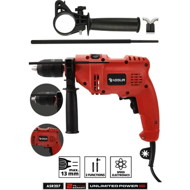 Assur 500W Darbeli Metal Şanzıman 13mm Elektrikli