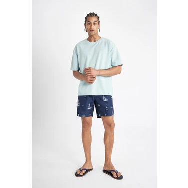 DeFacto Regular Fit Desenli File Astarlı Kısa Boy Deniz Şortu