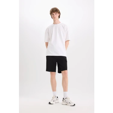 DeFacto Regular Fit Dokulu Düz Paça Kargo Cepli Basic Düz Şort