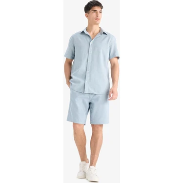 DeFacto %100 Pamuk Relax Fit Cepli Keten Görünümlü Bermuda Şort