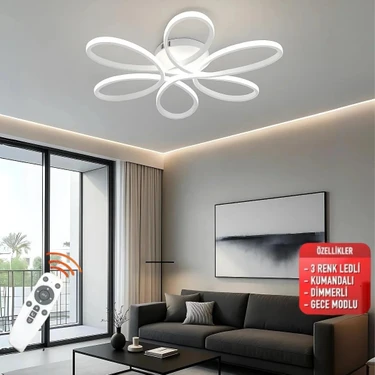 St Aydınlatma Luxor Oturma Odası,Salon,Yatak Odası İçin 60 cm Beyaz Kasa  3 Renk Kumandalı LED