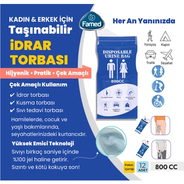 Famed Seyyar Idrar Wc Tuvalet Jelli Yapılı 12Lİ